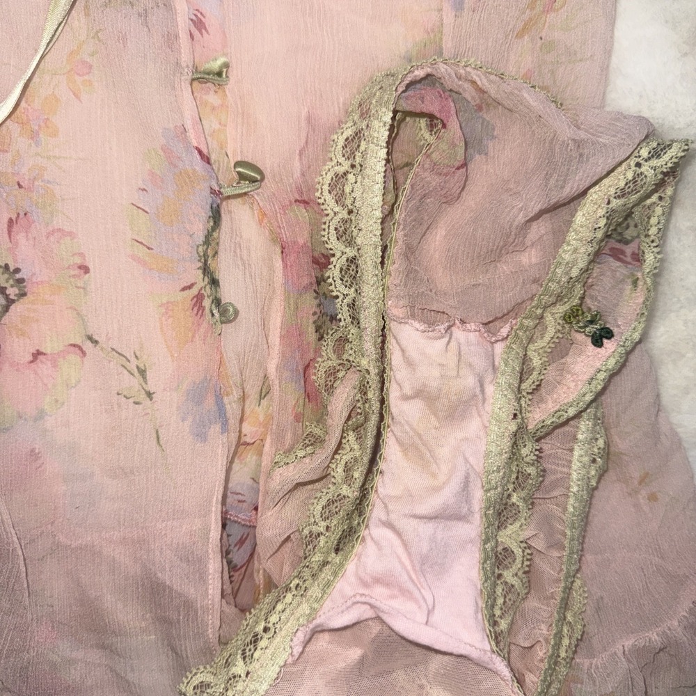 Vtg Y2K Victoria's Secret 100% Silk Set Floral Milkmaid Babydoll Chemise Slip S - Picture 5 of 16